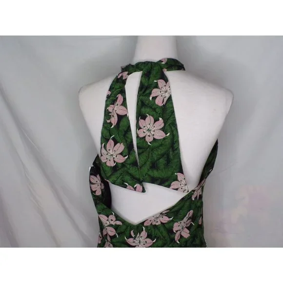 TOPSHOP Hibiscus Floral Halter Midi Dress Green 10 NEW - Picture 11 of 11